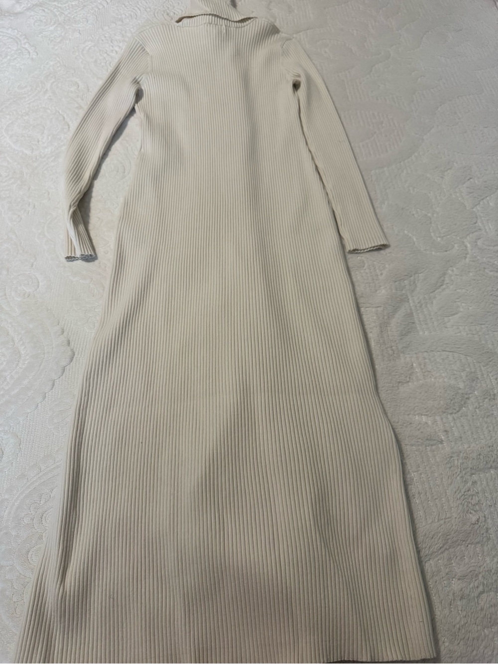 Long Sleeve Cream Ribbed Maxi Dress